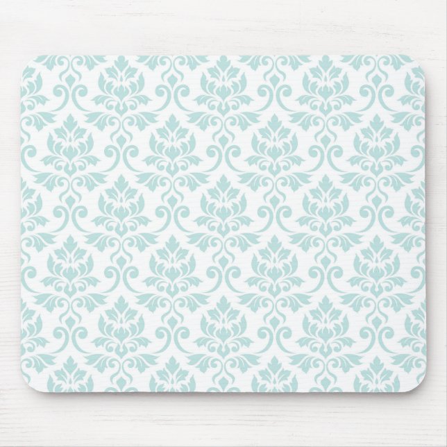 Feuille Damask Pattern Light Teal on White Mouse Pad (Front)