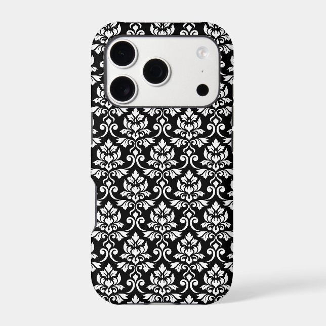Feuille Damask Pattern White on Black (Back)