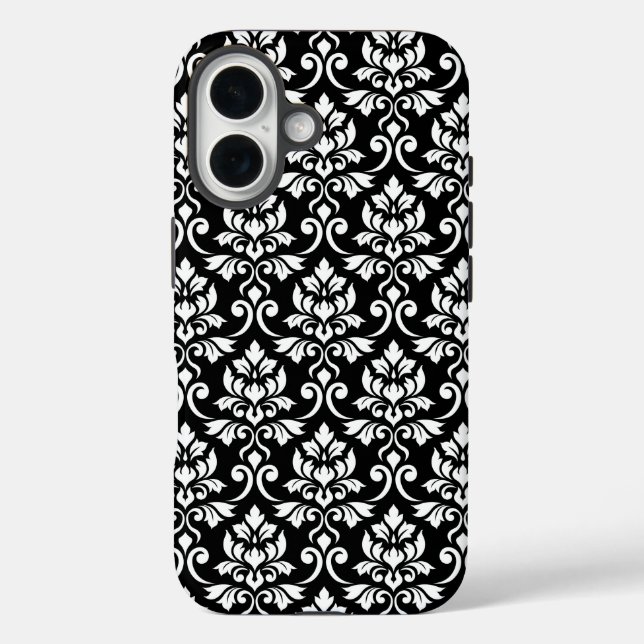 Feuille Damask Pattern White on Black Case-Mate iPhone Case (Back)