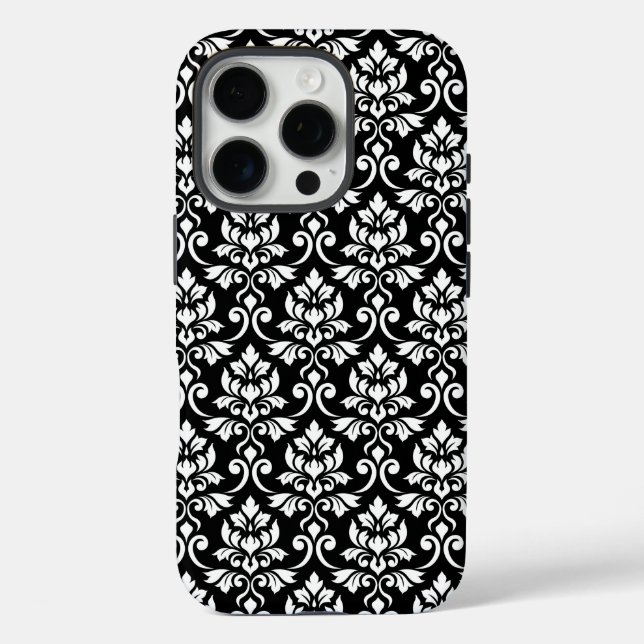 Feuille Damask Pattern White on Black Case-Mate iPhone Case (Back)
