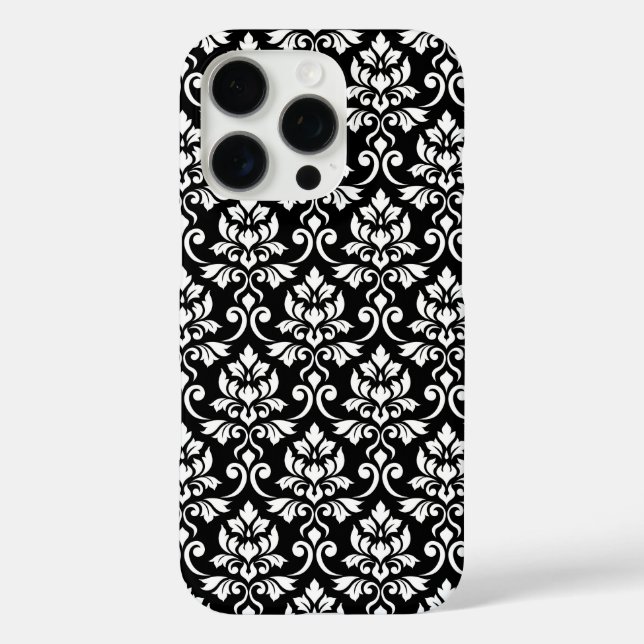 Feuille Damask Pattern White on Black Case-Mate iPhone Case (Back)