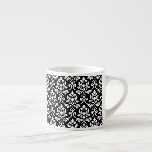 Feuille Damask Pattern White on Black Espresso Cup