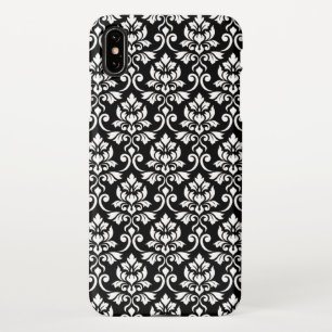 Feuille Damask Pattern White on Black iPhone Case