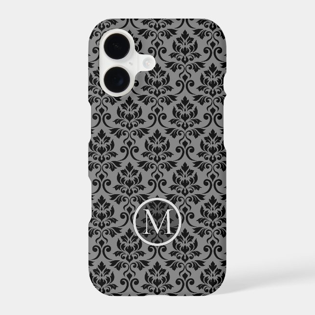 Feuille Damask Ptn Black on Gray (Personalized) (Back)