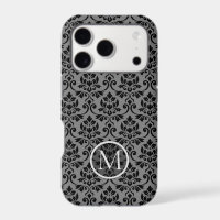 Feuille Damask Ptn Black on Gray (Personalized)