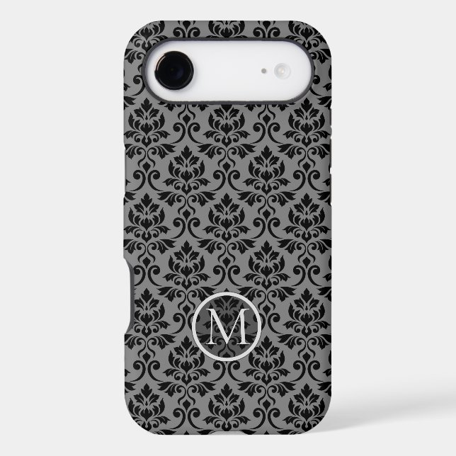 Feuille Damask Ptn Black on Gray (Personalized) (Back)