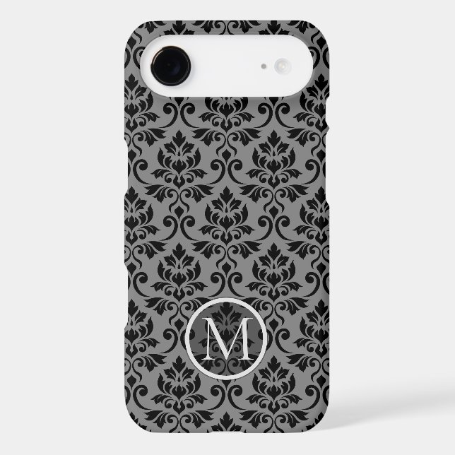 Feuille Damask Ptn Black on Gray (Personalized) (Back)