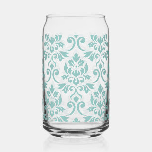 Feuille Damask Teal Large Pattern Can Glass