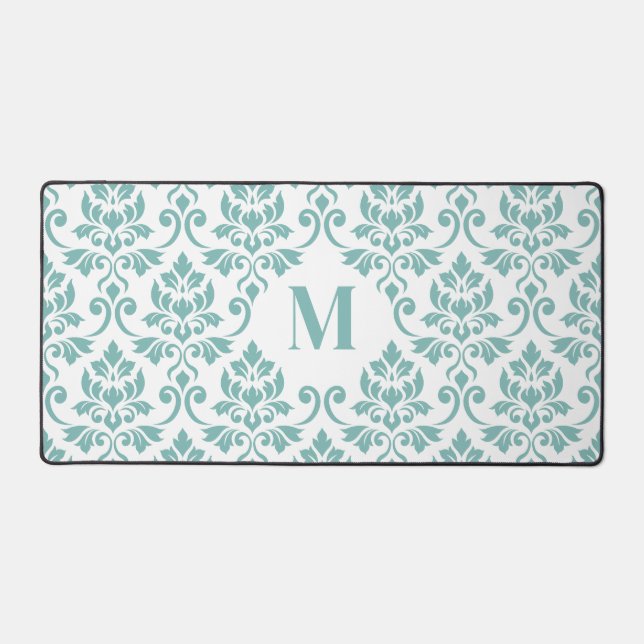 Feuille Damask Teal Lg Pattern (Custom) Desk Mat (Front)