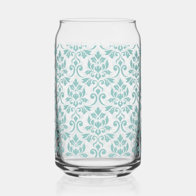 Feuille Damask Teal Pattern Can Glass (Front)