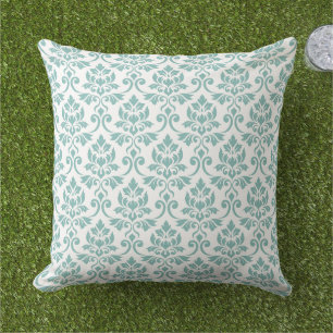 Feuille Damask Teal Pattern Cushion