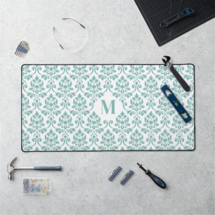 Feuille Damask Teal Pattern (Custom) Desk Mat