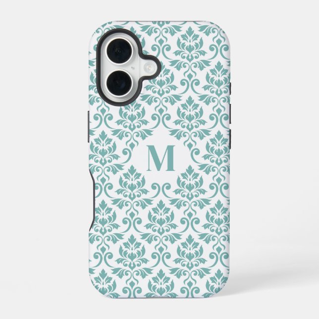 Feuille Damask Teal Pattern (Custom) iPhone 16 Case (Back)