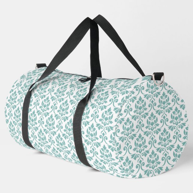 Feuille Damask Teal Pattern Duffle Bag (Left Corner)