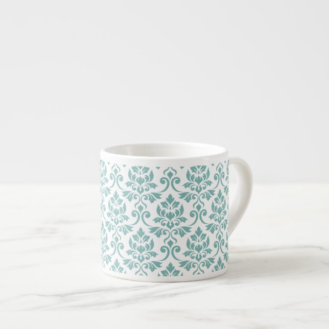 Feuille Damask Teal Pattern Espresso Cup (Front Right)
