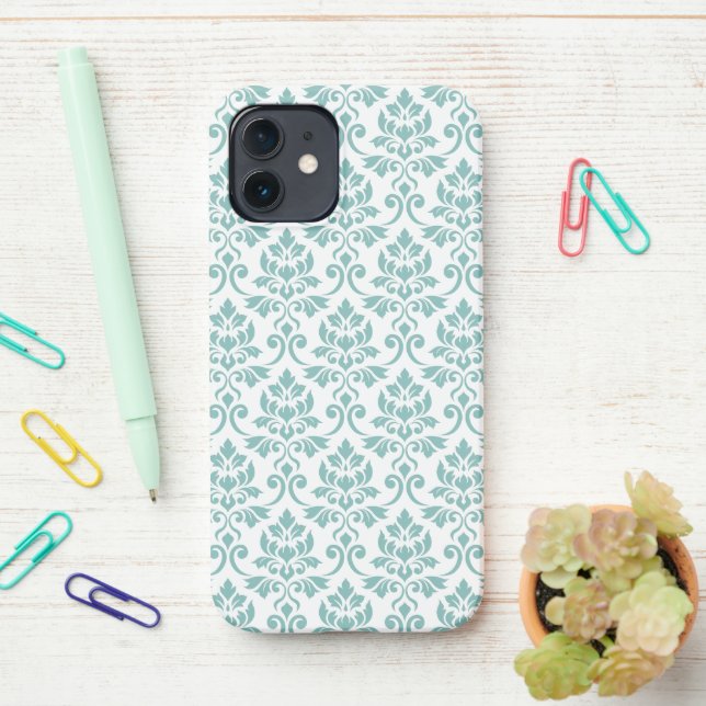 Feuille Damask Teal Pattern iPhone Case (On Desk)