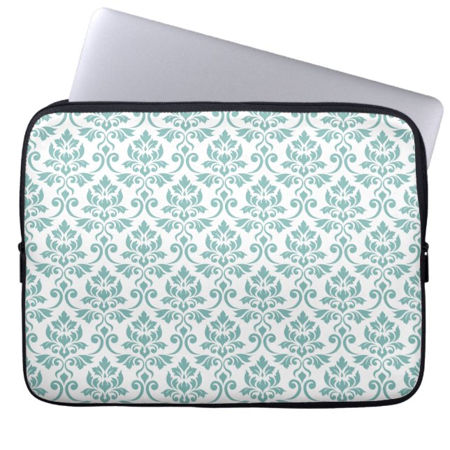 Feuille Damask Teal Pattern Laptop Sleeve (Front)