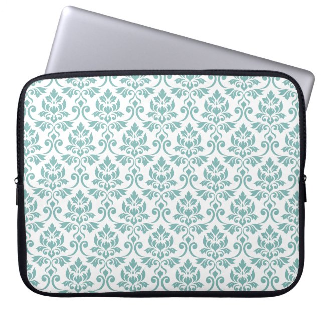 Feuille Damask Teal Pattern Laptop Sleeve (Front)