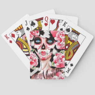 Fever Day of the Dead Sugar Skull Girl Playing Cards