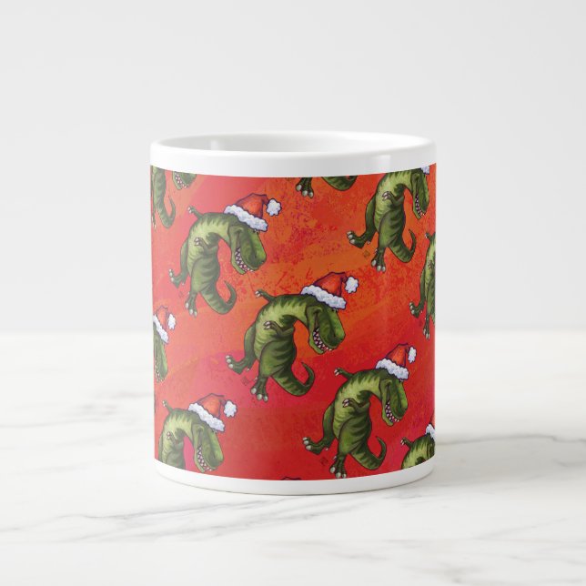 Fextive TRex Dino Pattern on Red Large Coffee Mug (Front)