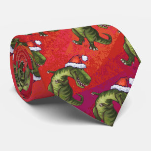 Fextive TRex Dino Pattern on Red Tie