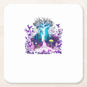 Fey Gothic Emo Goblincore Aesthetic Forest Graphi Square Paper Coaster
