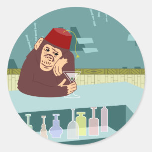 Fez Monkey Martini Bar Classic Round Sticker