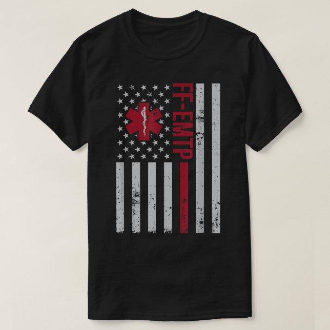 FF-EMTP Firefighter Paramedic USA Flag T-Shirt (Design Front)