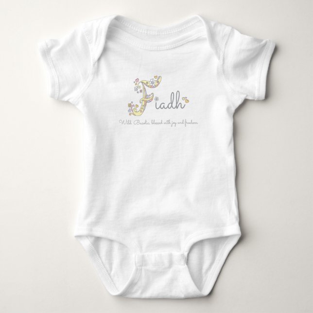 Fiadh girls name meaning F monogram baby apparel Bodysuit (Front)