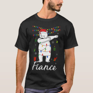 Fiance Bear Dabbing Lights Santa Christms Family T-Shirt
