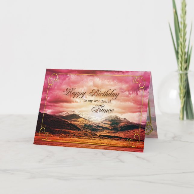 Fiance birthday, Sunset over the mountains Card (Front)
