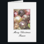 Fiance Merry Christmas card<br><div class="desc">Christmas 'Tis the season to party and celebrate: Merry Christmas! Surprise your nearest and dearest, your friends, co-workers, neighbours or even your boss with a special card. Many different designs available: from a modern collage photography card, mixing ornaments and winter landscapes, a classic vintage christmas theme or a more modern...</div>