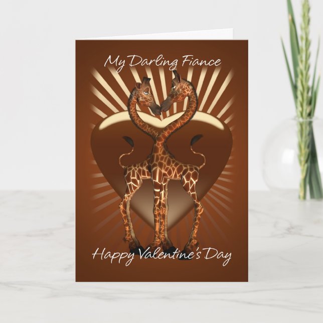 Fiance Valentine's Day Card With Two Loving Giraff (Front)