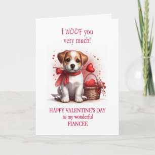 Fiancee I Woof You Valentine's Day Puppy Dog  Holiday Card