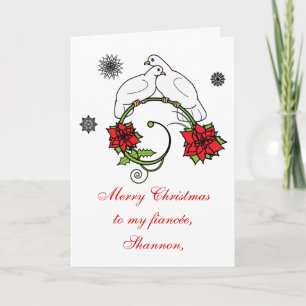 Fiancée Name Customisable: Christmas Doves Holiday Card