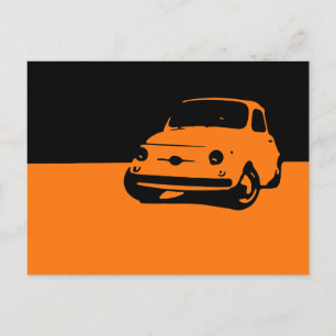 Fiat 500, 1959 - Orange on dark postcard