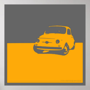Fiat 500, 1959 - Yellow on grey Poster
