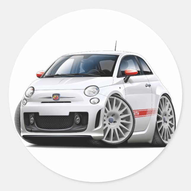 Fiat 500 Abarth White Car Classic Round Sticker (Front)