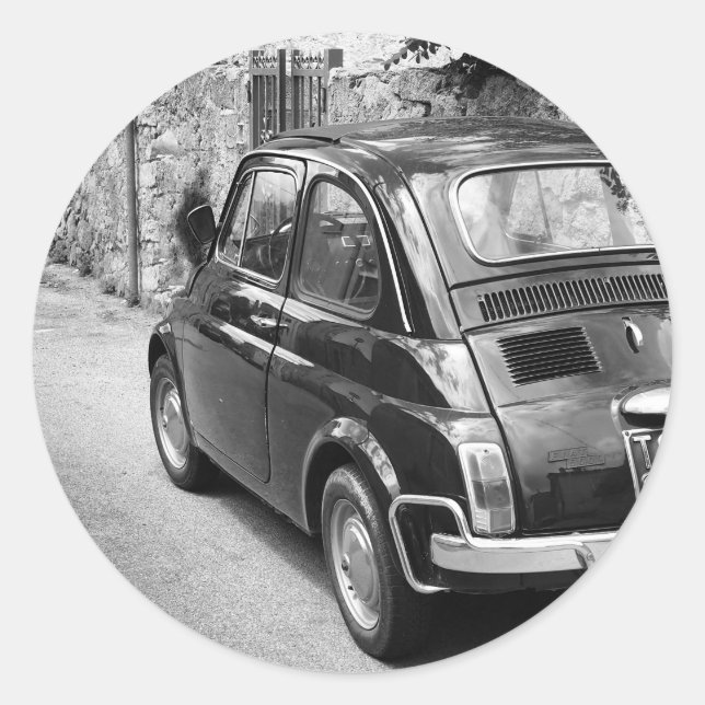 FIAT 500 car in black and white Classic Round Sticker (Front)