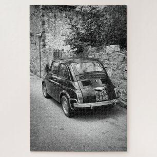 FIAT 500 car in black and white Jigsaw Puzzle
