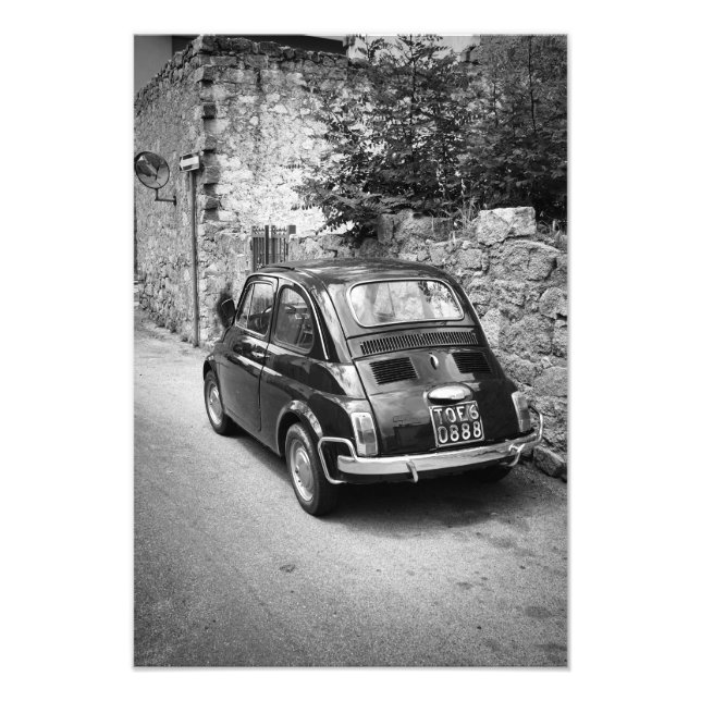 FIAT 500 car in black and white Photo Print (Front)