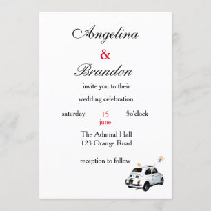 fiat 500 drive car wedding invitation
