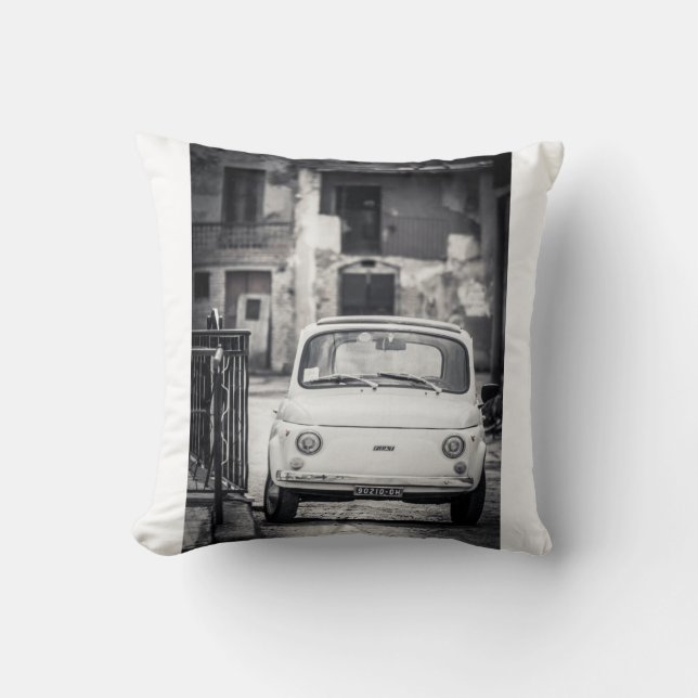 Fiat 500 in Italy, classic car pillow, cushion (Front)