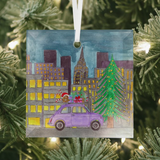 Fiat 500 in the City Customisable  Glass Tree Decoration (Insitu)