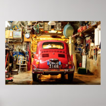 Fiat 500 Poster, retro cinquecento, in Italy