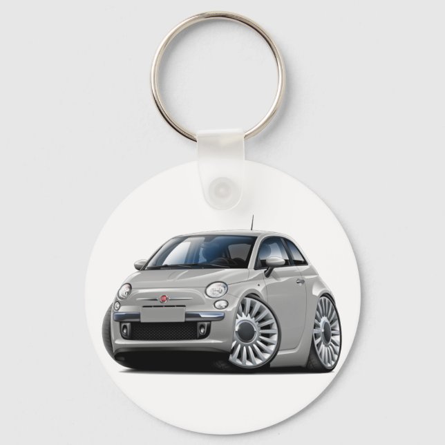 Fiat 500 Silver Car Key Ring (Front)