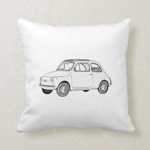 Fiat 500 Topolino Black and White Pencil Drawing Cushion