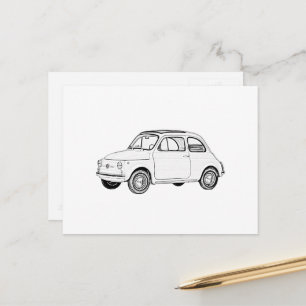 Fiat 500 Topolino Black and White Pencil Drawing Postcard