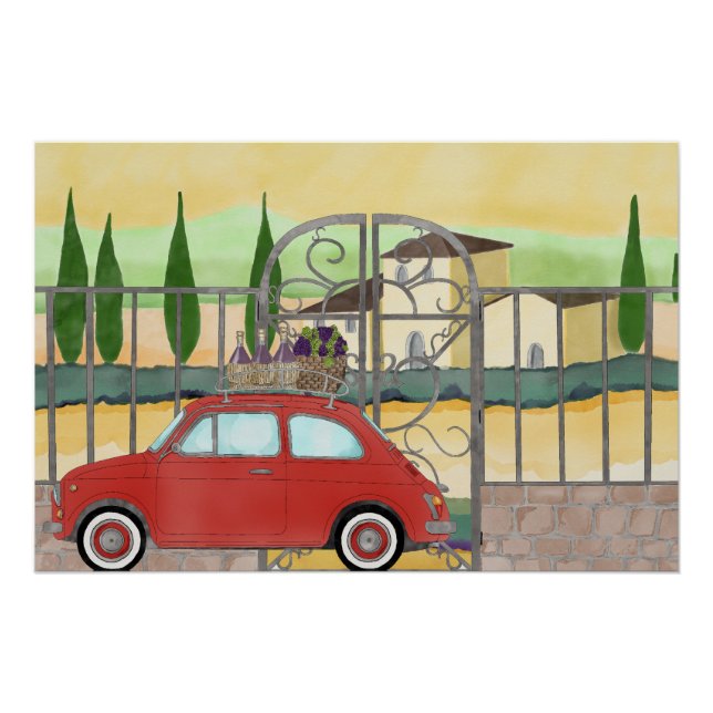Fiat 500 Vineyard in Tuscany Poster (Front)