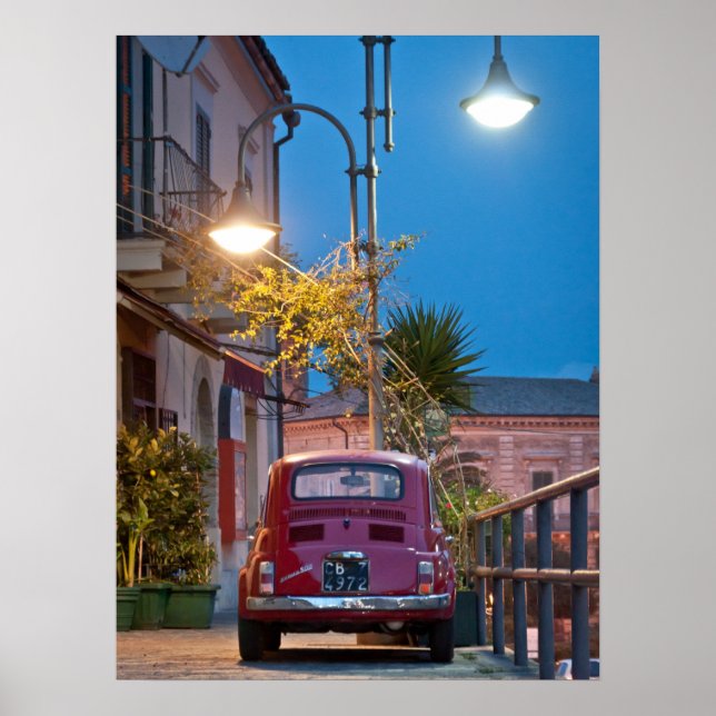 Fiat 500, vintage cinquecento, at night, Italy Poster (Front)